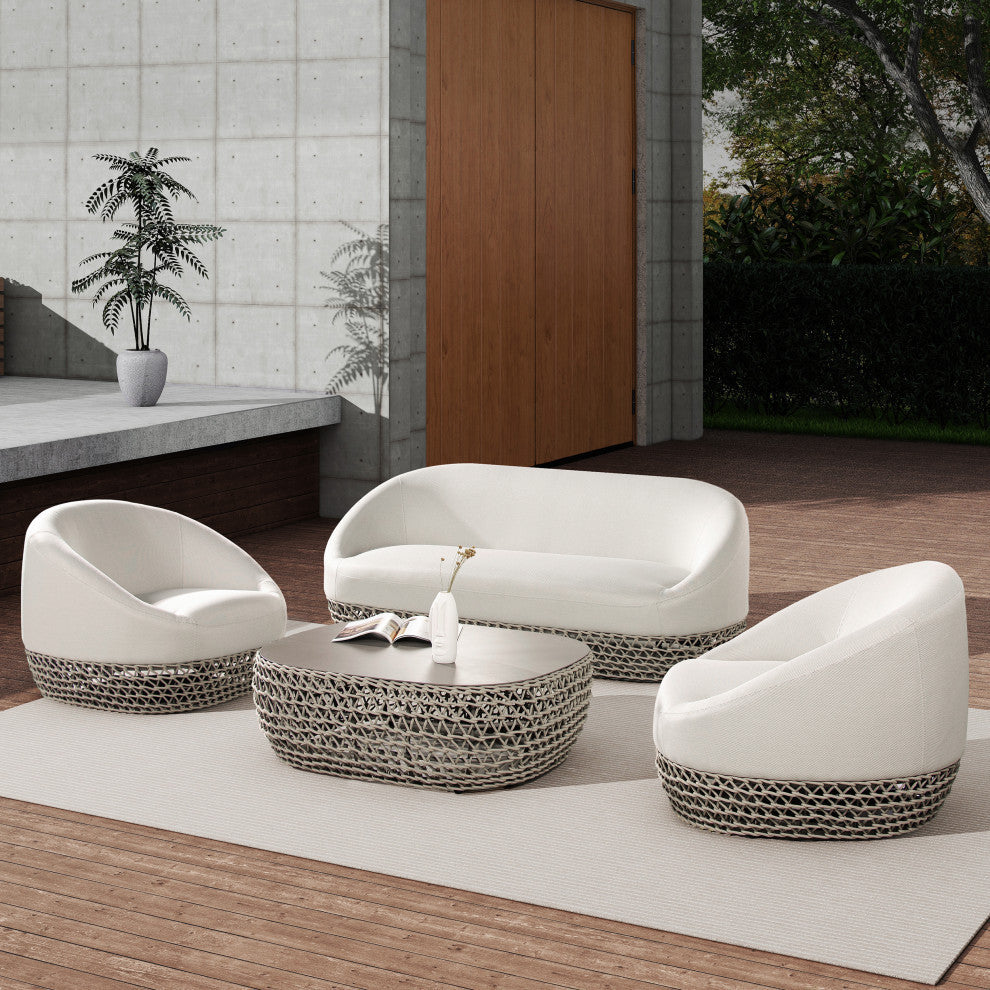 Willow 4-Piece Outdoor Patio Conversation Set, Wheat Beige Axroma Olefin