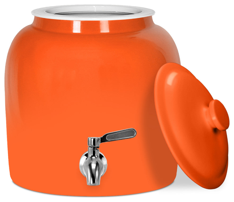 Brio Porcelain Ceramic Water Dispenser Crock with Faucet, Orange