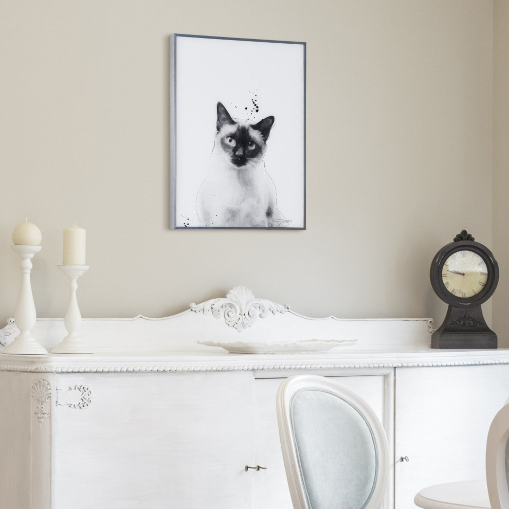 "Siamese" Black and White Cat Wall Art With Gunmetal Anodized Frame