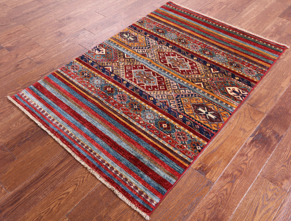 Handmade Super Kazak Khorjin Wool Rug 3' 4" X 4' 11" Q10993