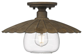 Golden Lighting Clemence Flush Mount, Dark Rust With Clear Glass Shade