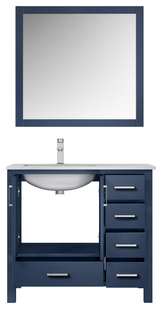 Jacques 36" Navy Blue Single Vanity Set with Marble Top - Left Version