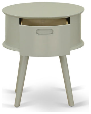 Gordon Round Night Stand End Table With Drawer, Urban Gray Finish
