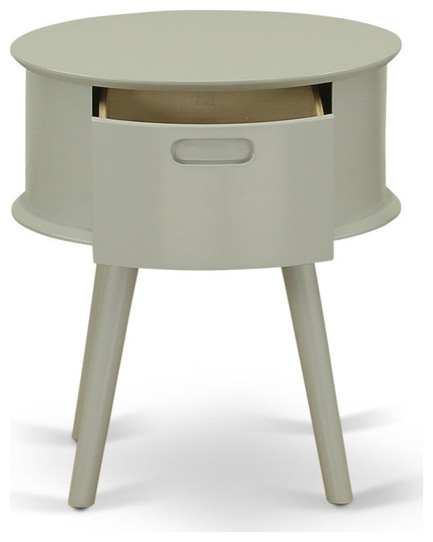 Gordon Round Night Stand End Table With Drawer, Urban Gray Finish
