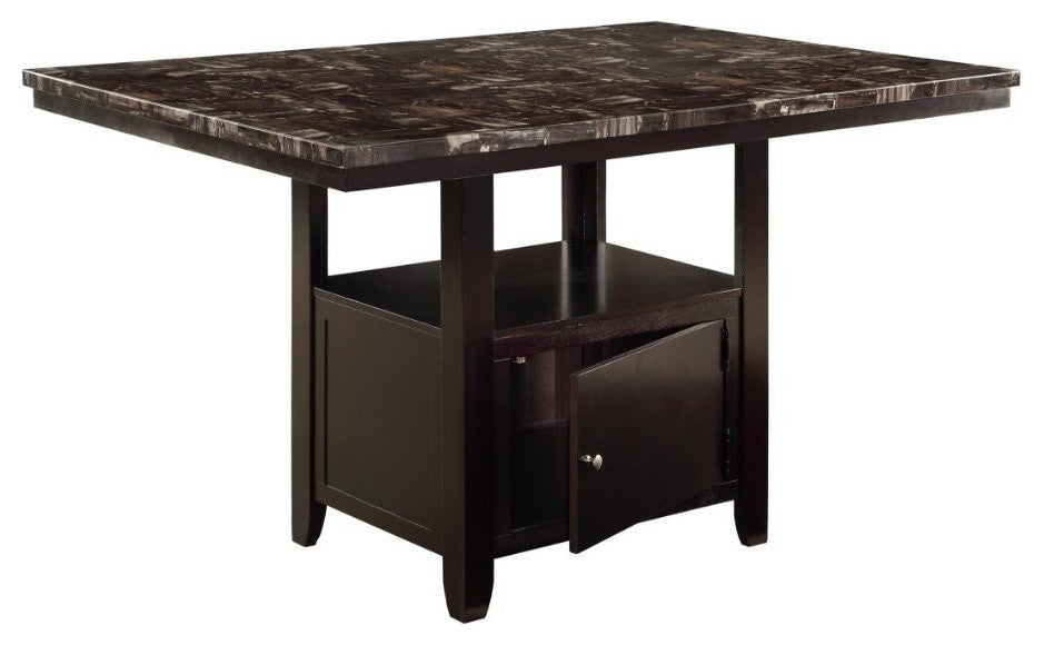 Faux Marble Top Counter Height Table With Bottom Compartment, Brown