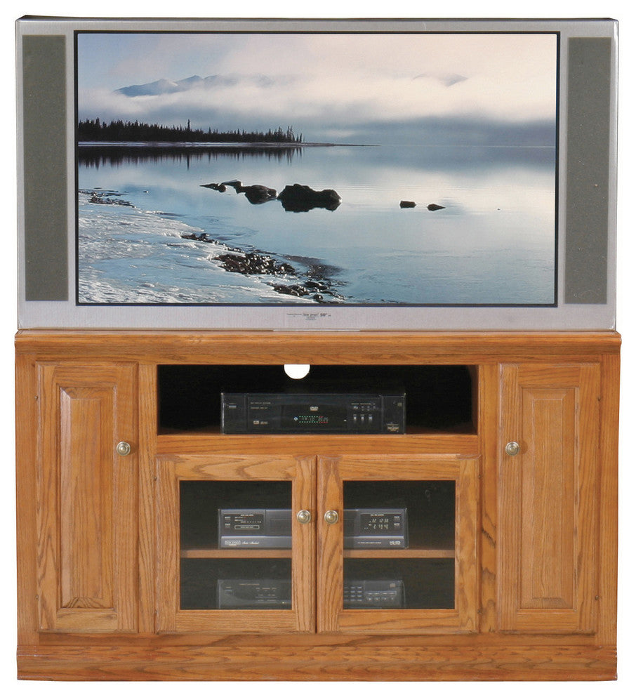 Classic Oak Thin 55" Tall Entertainment Console, Yellow Oak