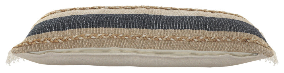 Ox Bay Blue/Tan Stripe Cotton Blend Pillow Cover, 14"x36"