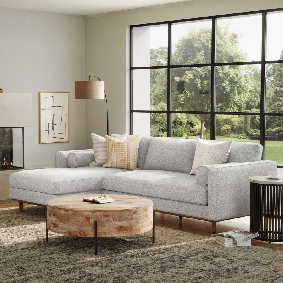 Morrison Mid Century Left Sectional Wide Sofa Tightly Woven Performance Fabric, Mist Grey