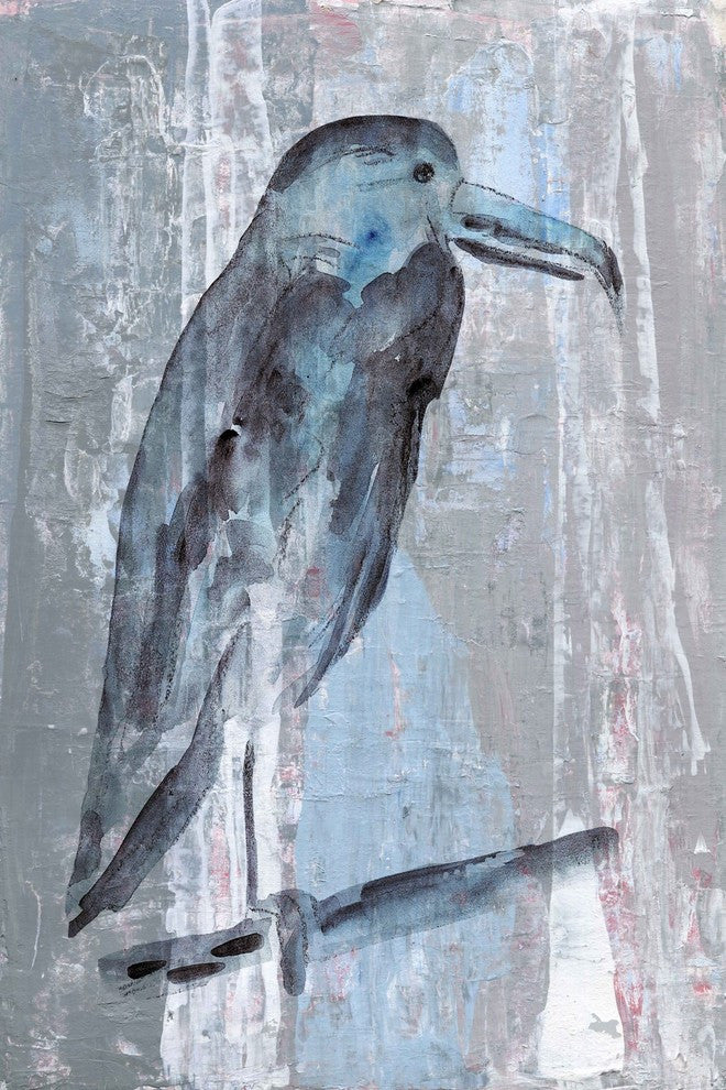 "Blue-Grey Bird" Painting Print on Wrapped Canvas, 24"x36"
