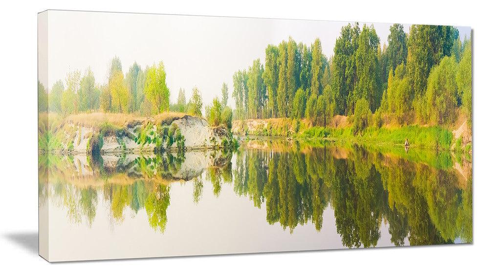 River and Forest Panorama, Landscape Canvas Art Print, 60"x28"