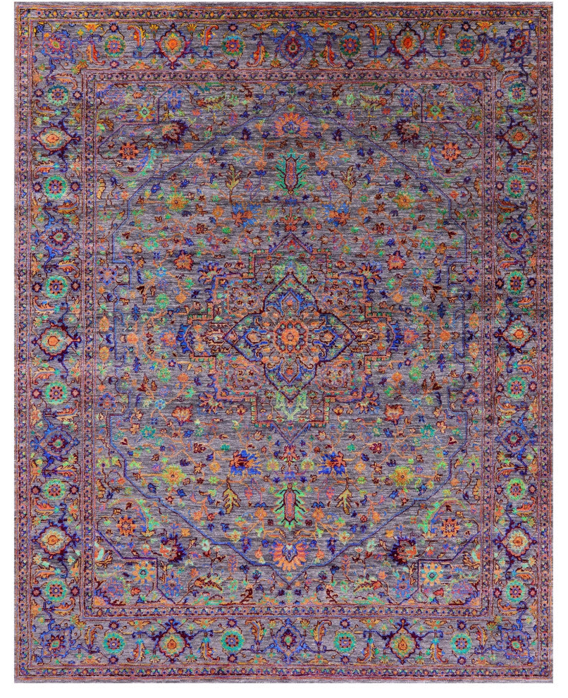 7' 11" X 10' 2" Wool & Silk Handmade Persian Heriz Serapi Rug - Q15575