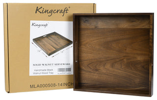 Square Black Walnut Solid Wood Tray Ottoman Tray, 14inch