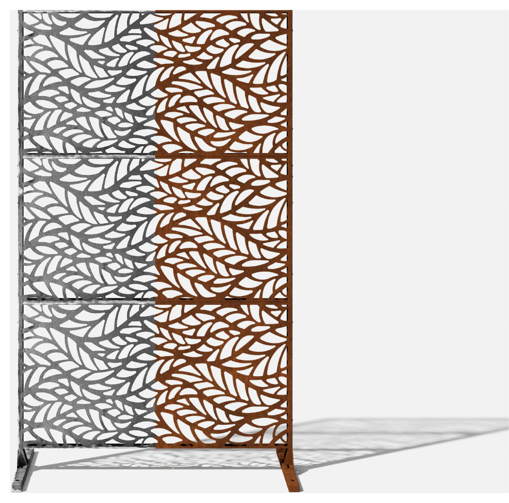 Alta Corten Steel Decorative Screen With Stand, Flowleaf