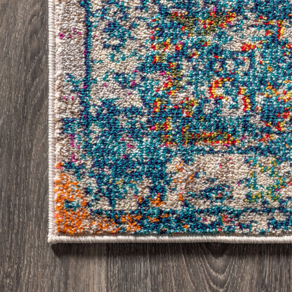 Bohemian Flair Boho Vintage Faded Area Rug, Cream/Navy, 2x8