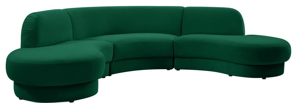 Rosa Velvet Upholstered 3-Piece Sectional, Green