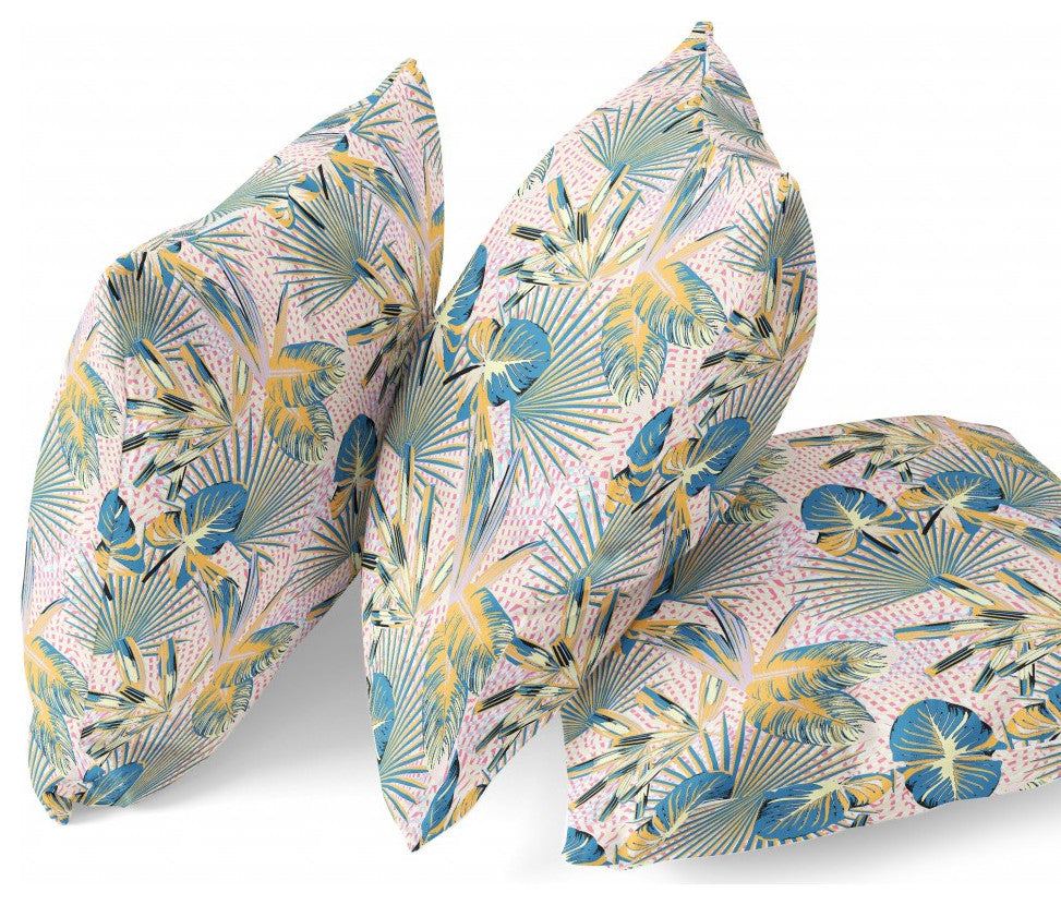 18" Blue Gold Tropical Indoor Outdoor Throw Pillow