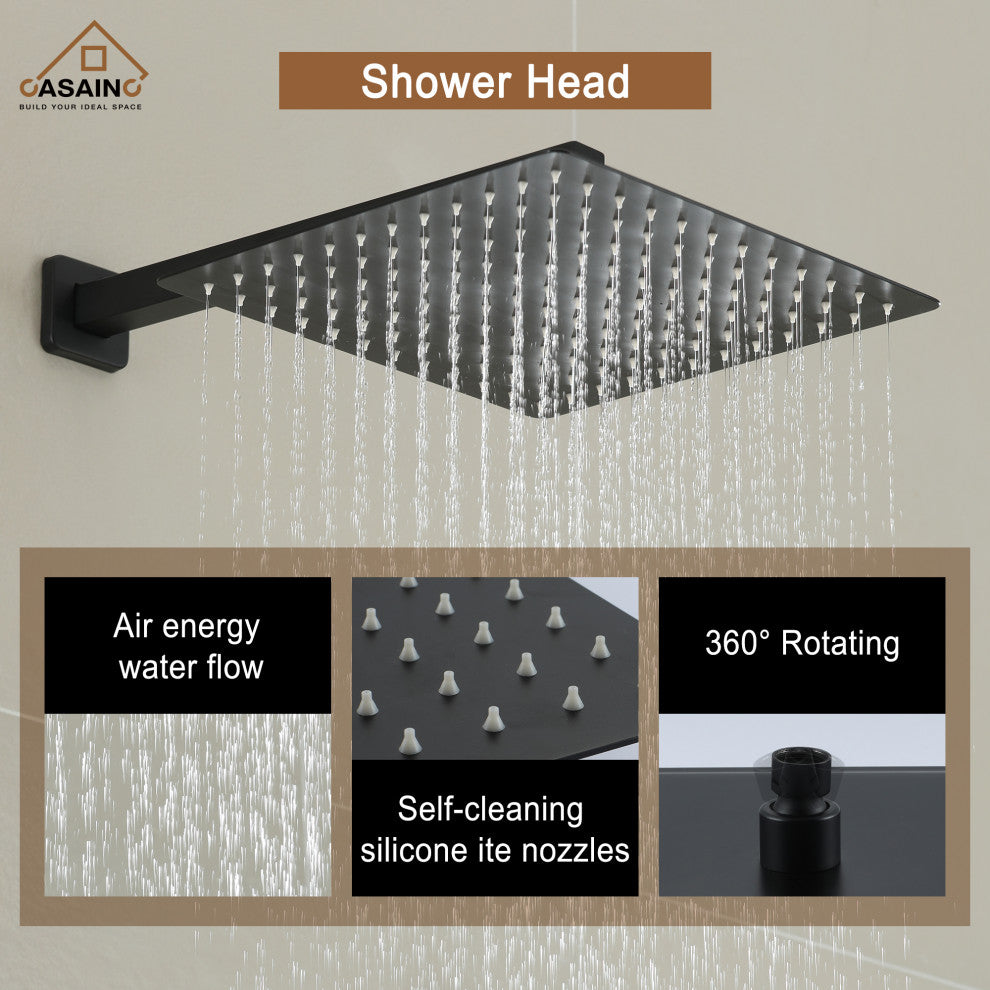 12" Wall Mounted Shower System with Bathtub Faucet,Matte Black