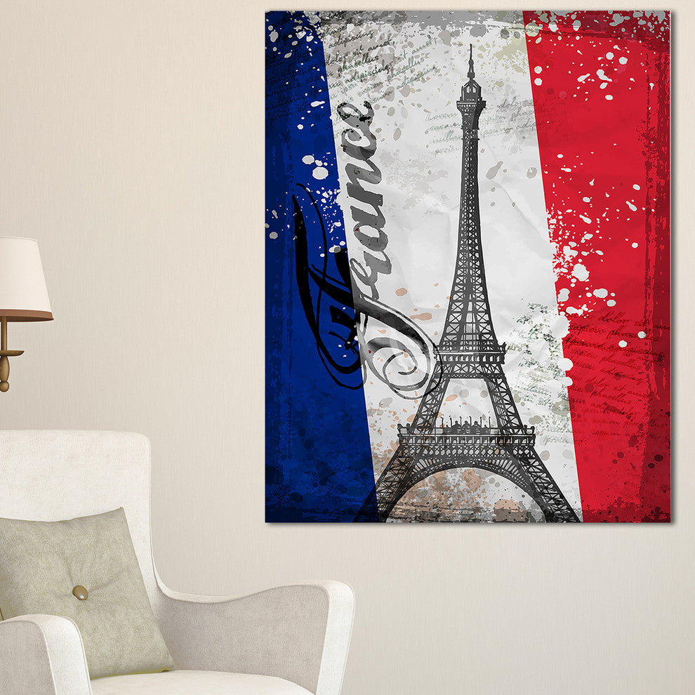 "Eiffel Tower on French Flag" Digital Canvas Print, 16"x32"