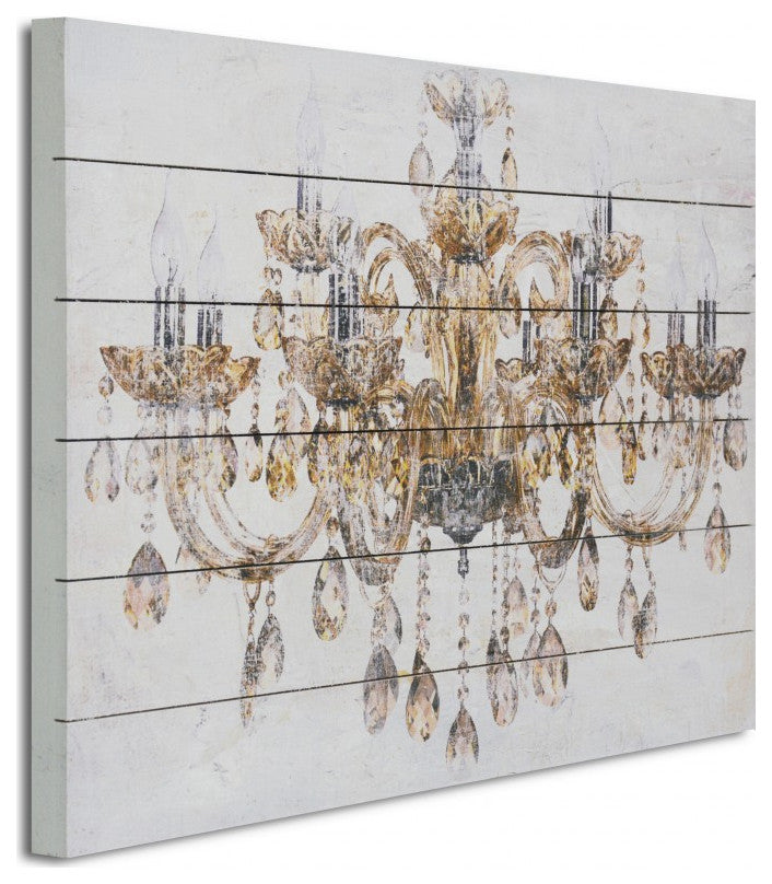26" Luxurious Vintage Chandelier Wood Plank Wall Art