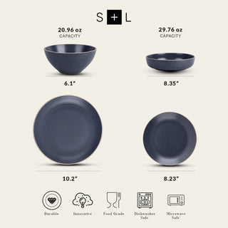 Stone Lain Lauren Stoneware 16 Piece Dinnerware Set, Charcoal