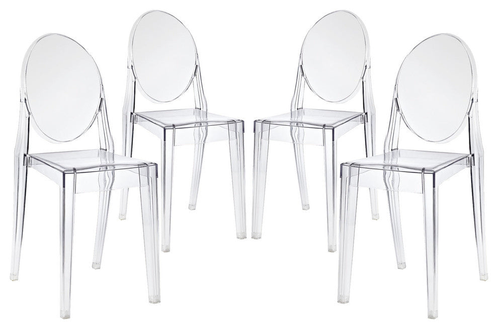 Modern Urban Kitchen Clear Dining Chairs Set of 4 Clear, Outdoor and Indoor