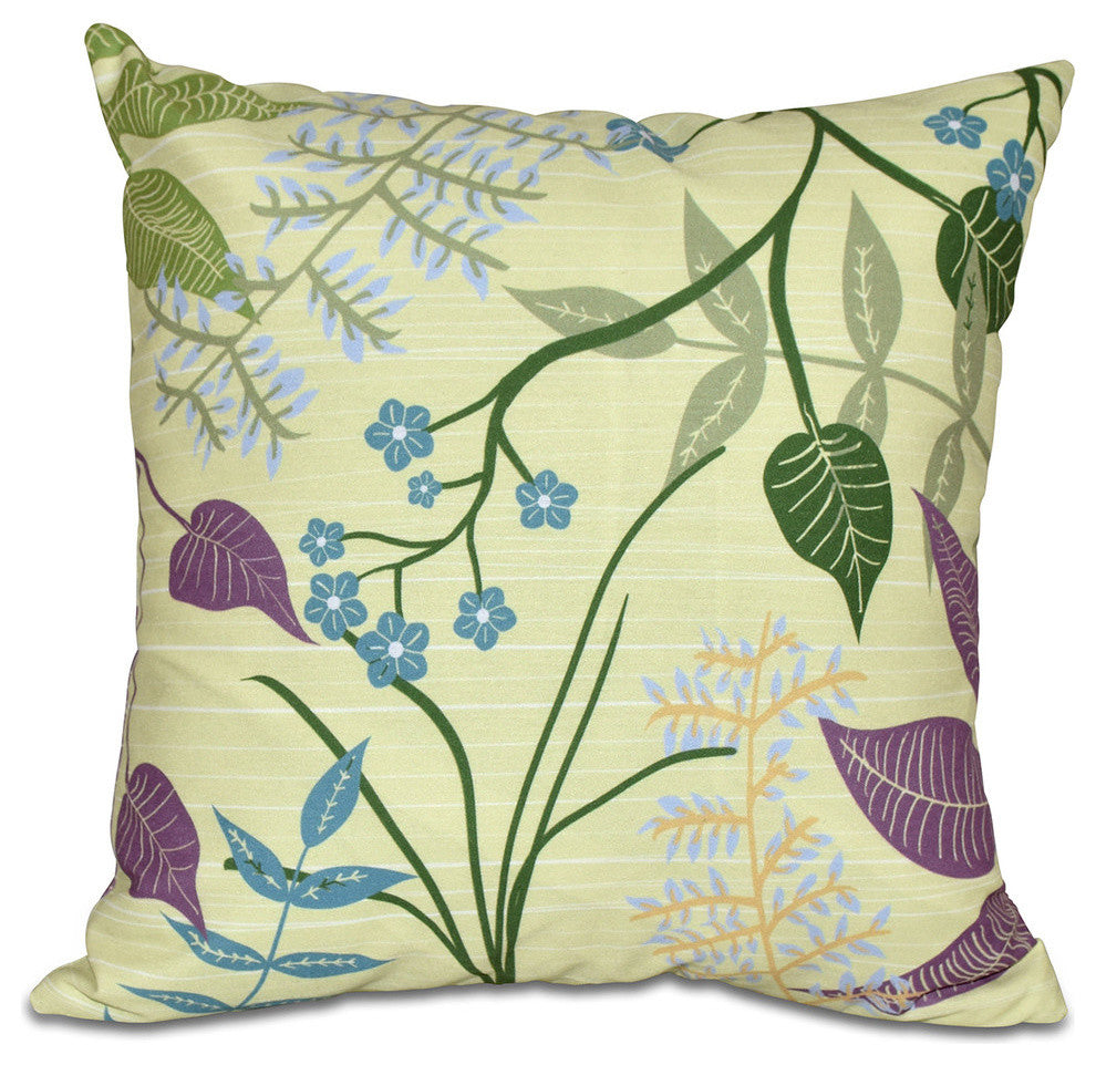 Botanical, Floral Print Pillow, Green, 20"x20"