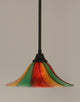 Stem Pendant In Matte Black, 16" Mardi Gras Glass