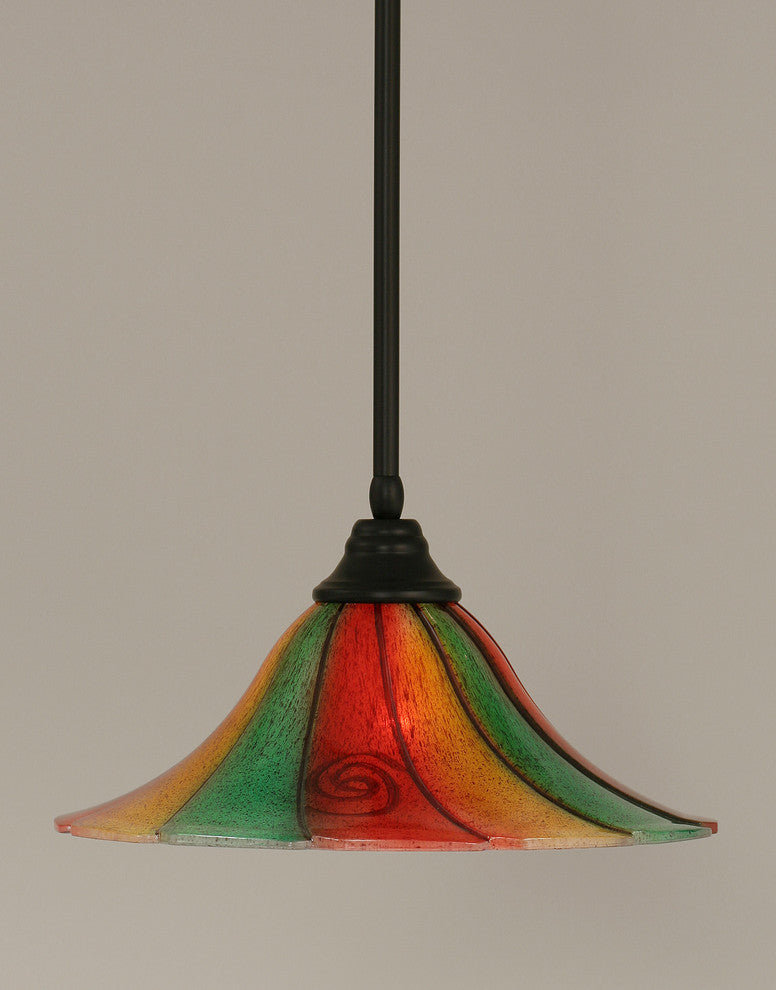 Stem Pendant In Matte Black, 16" Mardi Gras Glass