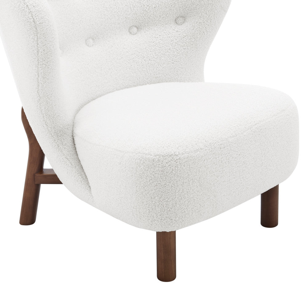Beatrice Lounge Chair, White Fabric With Walnut Stained Wood Legs