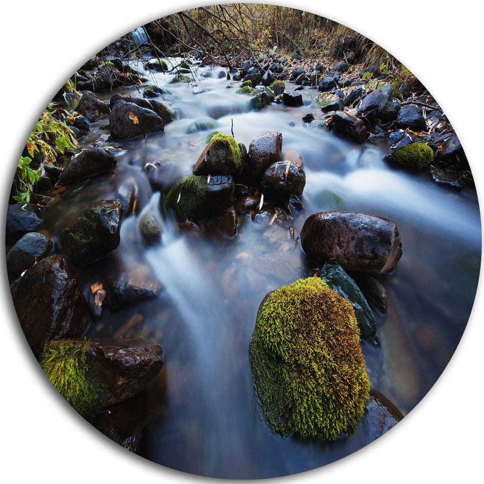 Fast Flowing Mountain River, Landscape Photo Round Metal Wall Art, 36"