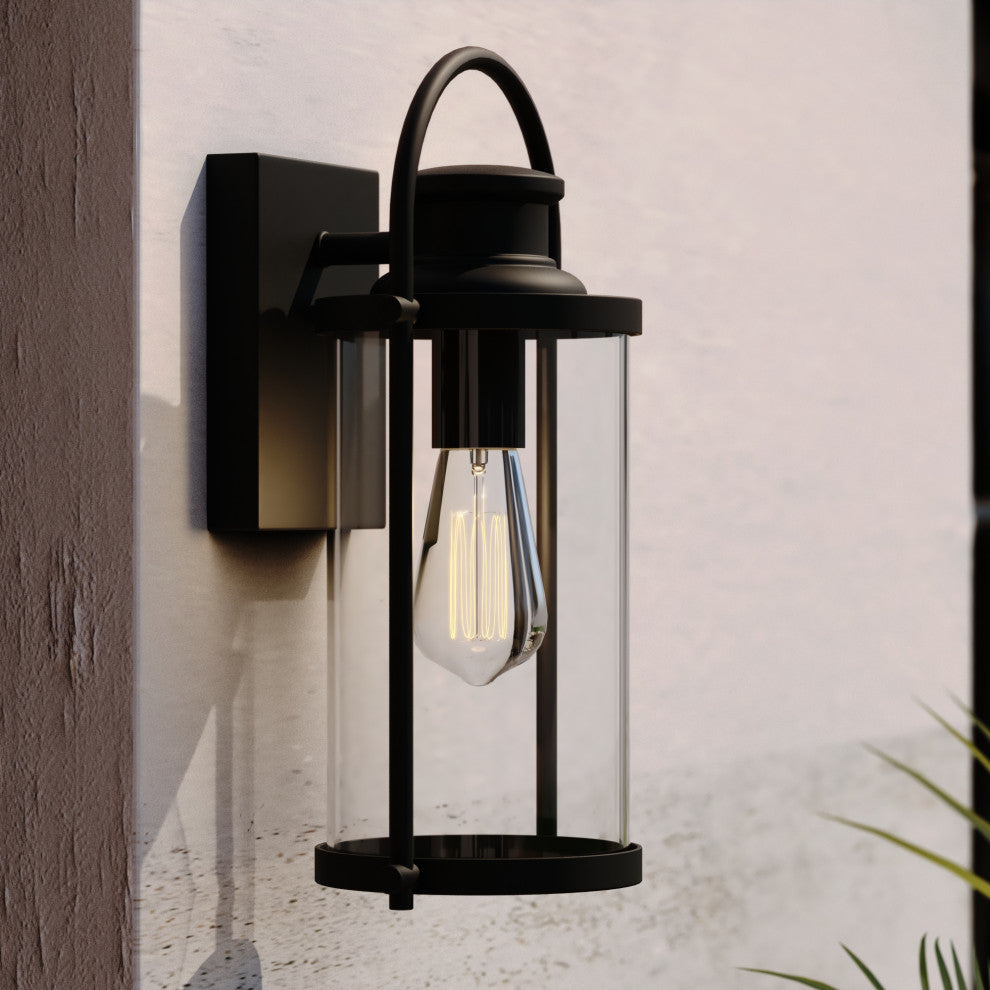 Winfield 1 Light Dusk to Dawn Matte Black Wall Lantern, 7"wx14.25"hx6.5"d