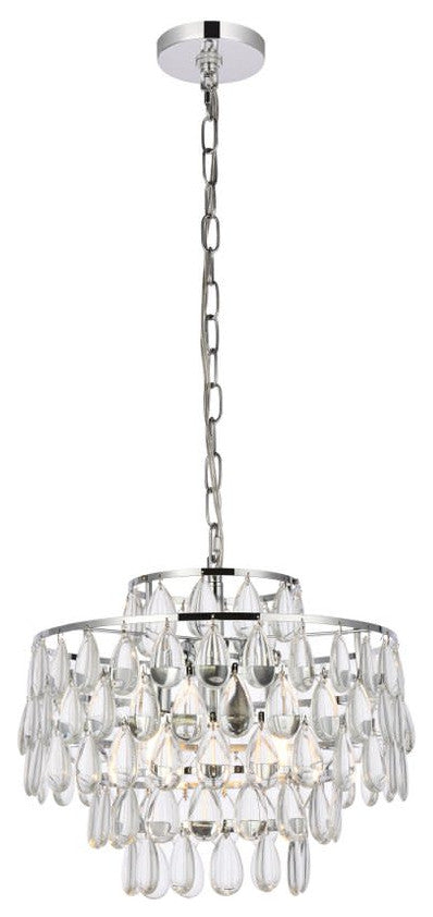 Elegant Lighting 1102D16 Mila 3 Light 16"W Crystal Pendant - Chrome