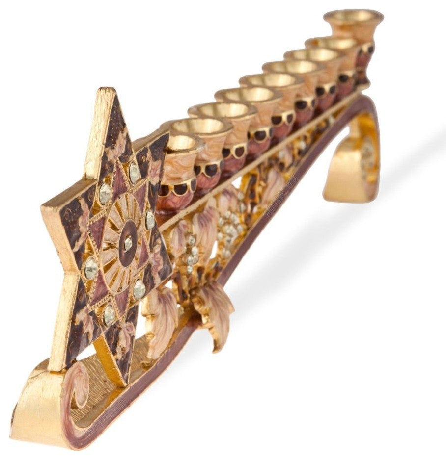 Long Hand Painted Menorah Candelabra Embellished w/ a Star of David Design, 9.25