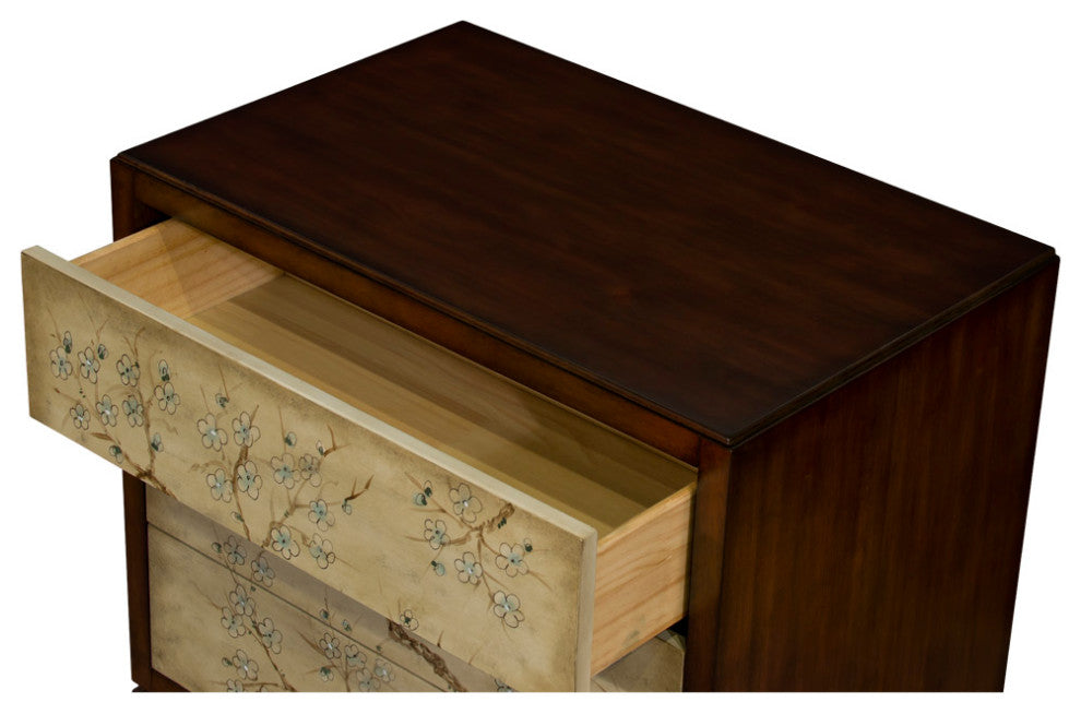 Hand Painted Cherry Blossom Motif Oriental Chest of Three Drawers