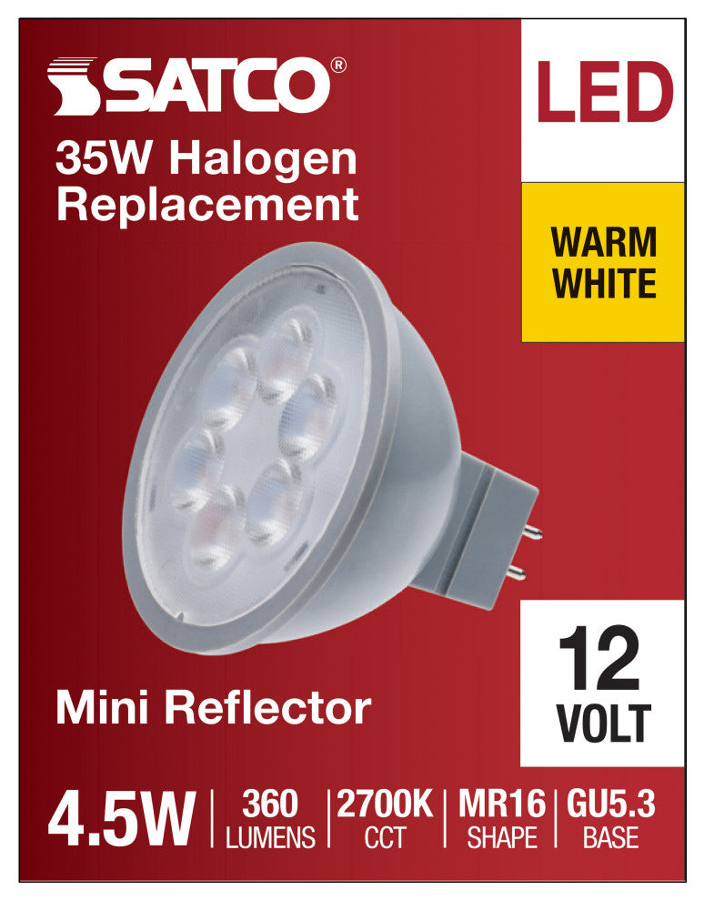 4.5W MR16 LED, Silver Finish, 2700K, GU5.3 Base, 360 Lumens, 12V
