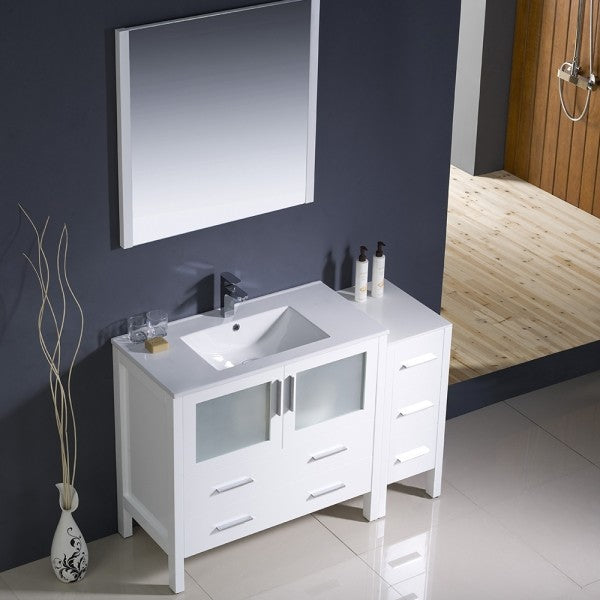 Fresca Torino 48" White Modern Bathroom Vanity, Side Cabinet, Integrated Sink