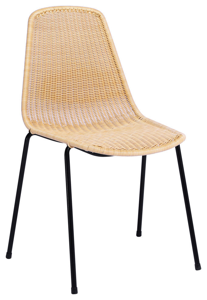 Basket Rattan Dining Chair - Natural Seat - Black Frame