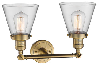 Small Cone 2-Light LED Bath Fixture, Brushed Brass, Glass: Clear