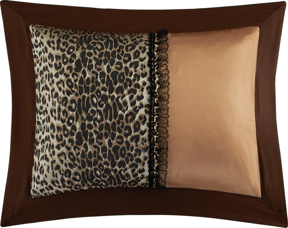 Sadie Leopard Print 7-Piece Comforter Set, Brown, King
