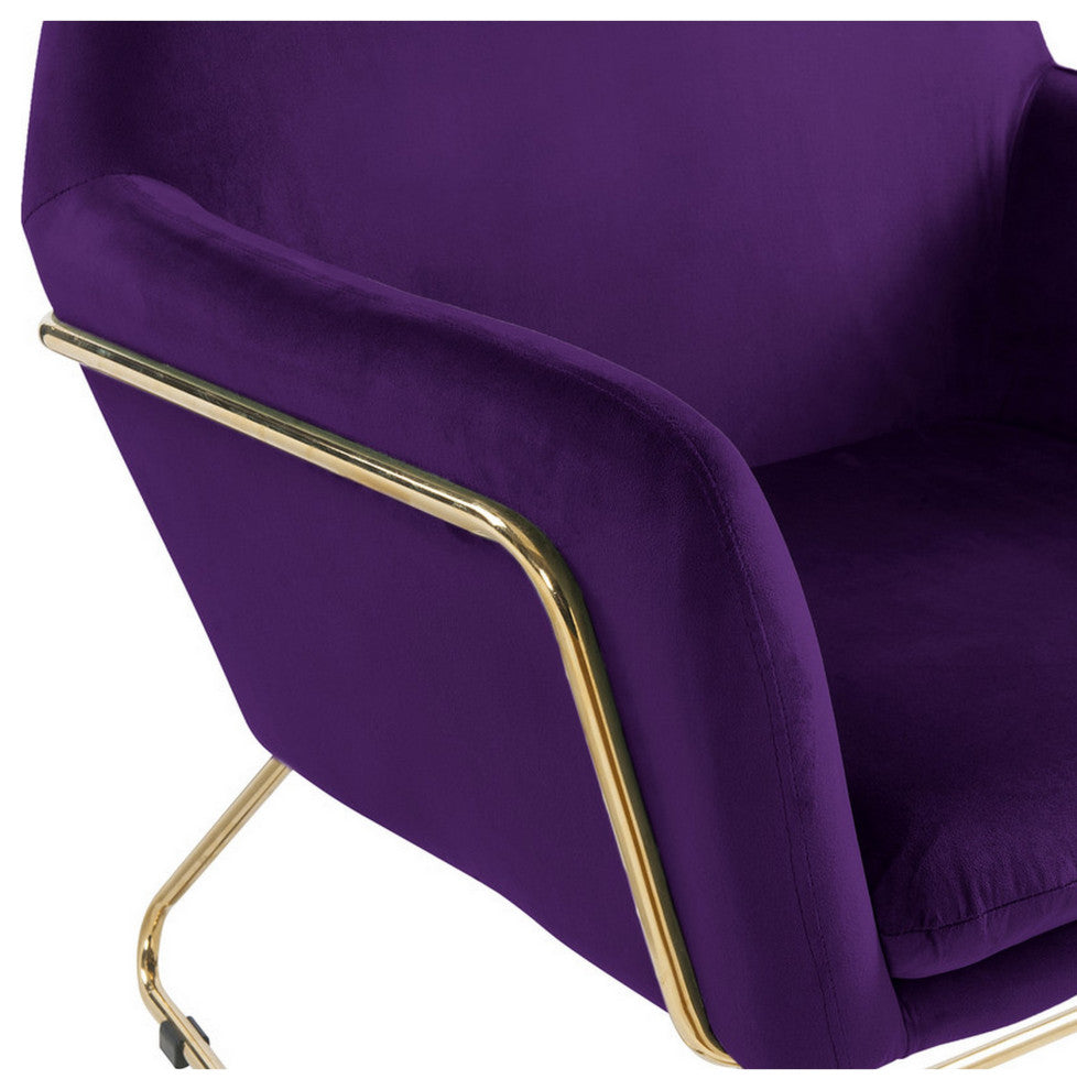 Benzara BM293184 Modern Accent Chair With Gold Metal Frame and Purple Velvet