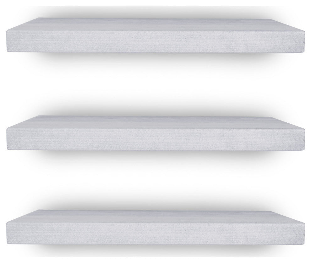 Carter 30" Wide Rustic Floating Wall Shelf, Set of 3, White