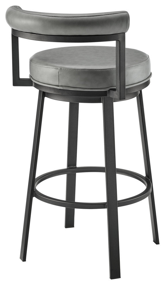 Neura Swivel Counter or Bar Stool in Black Finish and Grey Faux Leather