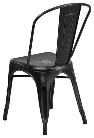 Distressed Metal Indoor Stackable Chair, Black, 17.75"x20"x33.50"