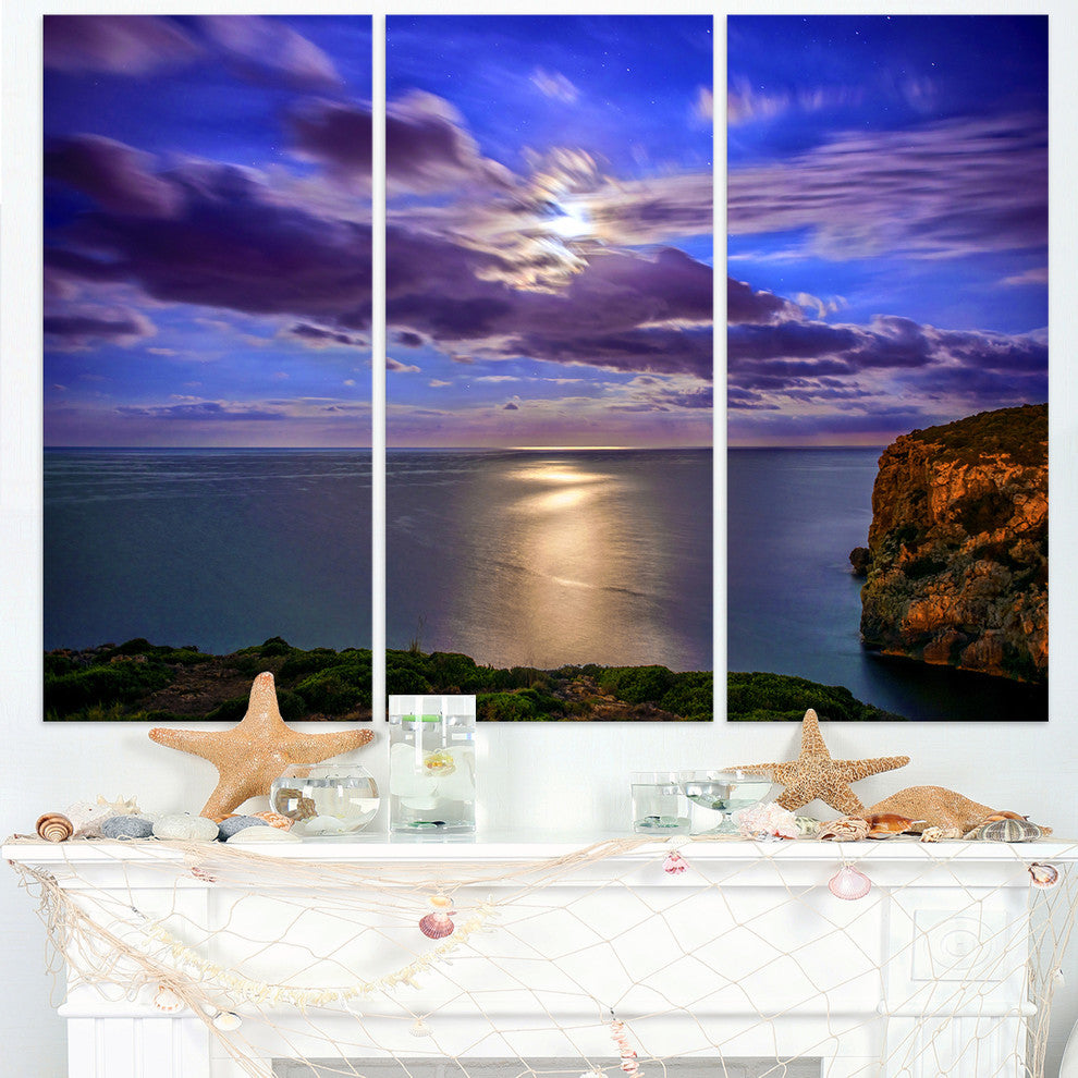 "Moon Reflecting in Blue Sea" Metal Wall Art, 3 Panels, 36"x28"