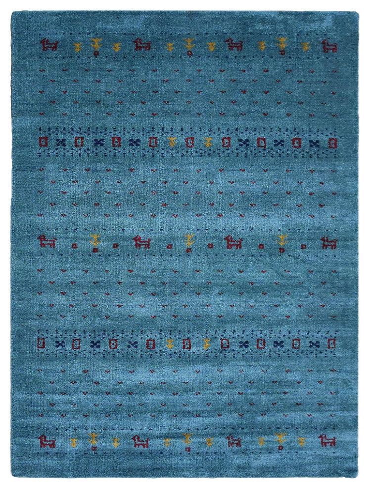 HAND KNOTTED LOOM SILK ECO-FRIENDLY RUGS-5'x8',Rectangle,Light Blue,Contemporary