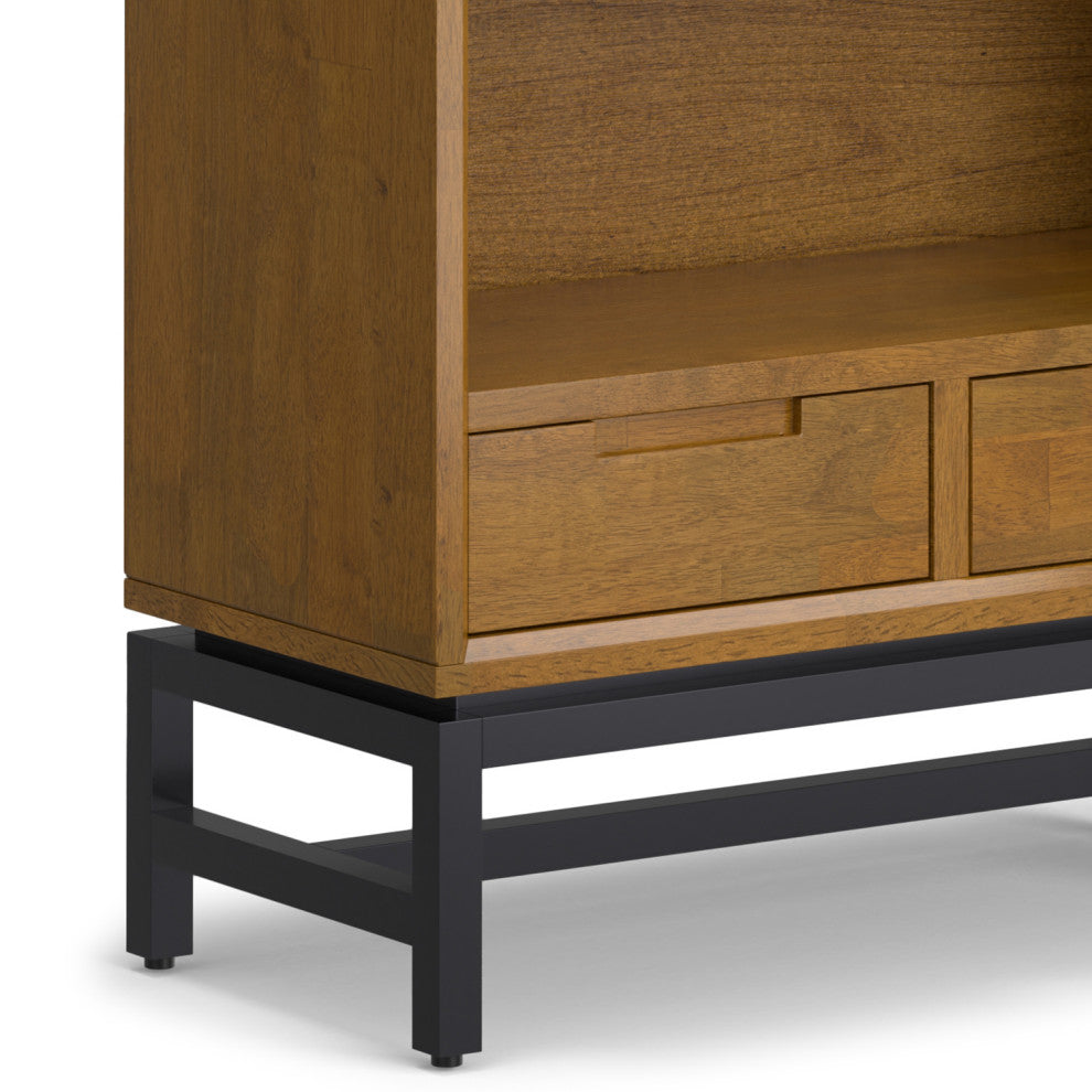 Banting Solid Hardwood Mid Century Bookcase, Medium Saddle Brown