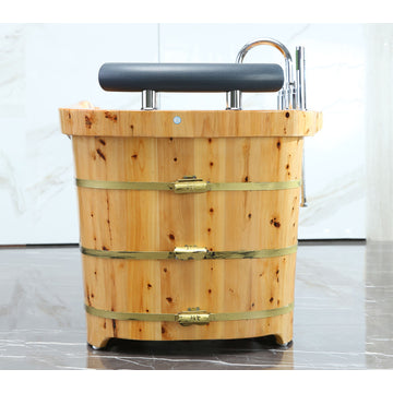 61" Free Standing Cedar Wood Bath Tub With Chrome Tub Filler