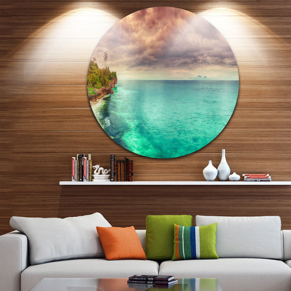 Green Sunset Panorama View, Seascape Photo Round Wall Art, 23"