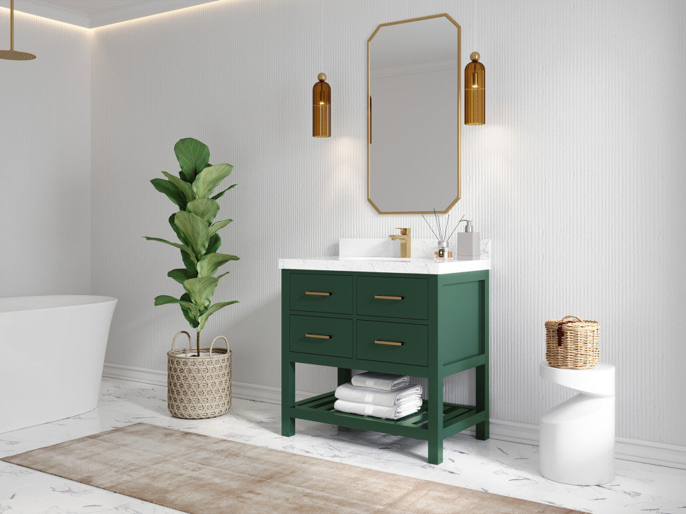Parker 36 Single Sink Bath Vanity in Lafayette Green  2" Carrara Quartz