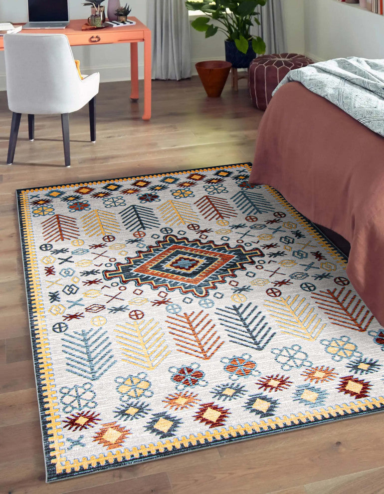 Aqua Gypsy Area Rug, Gray, 5'x7'